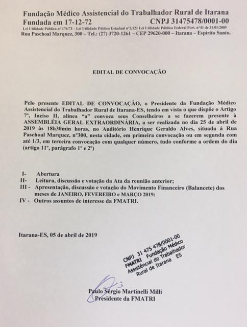 EDITAL DE CONVOCAÇÃO ASSEMBLÉIA GERAL EXTRAORDINÁRIA 