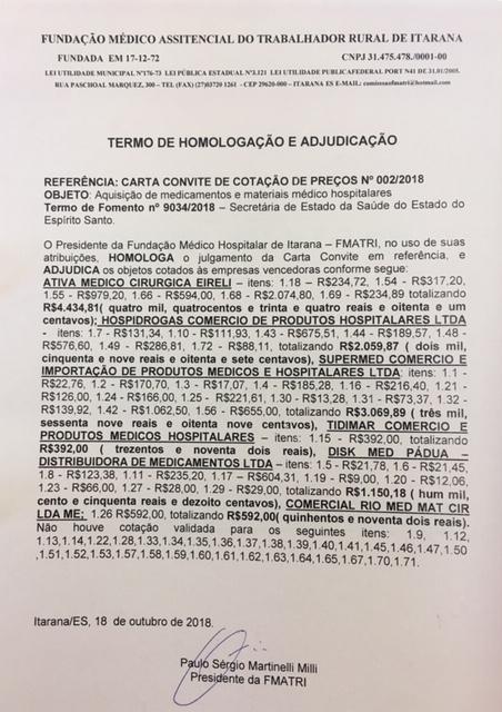 TERMO DE HOMOLOGAÇÃO E ADJUDICAÇÃO REFERENTE O TERMO DE FOMENTO Nº 9034/2018 TERMO DE HOMOLOGAÇÃO E ADJUDICAÇÃO REFERENTE O TERMO DE FOMENTO Nº 9034/2018