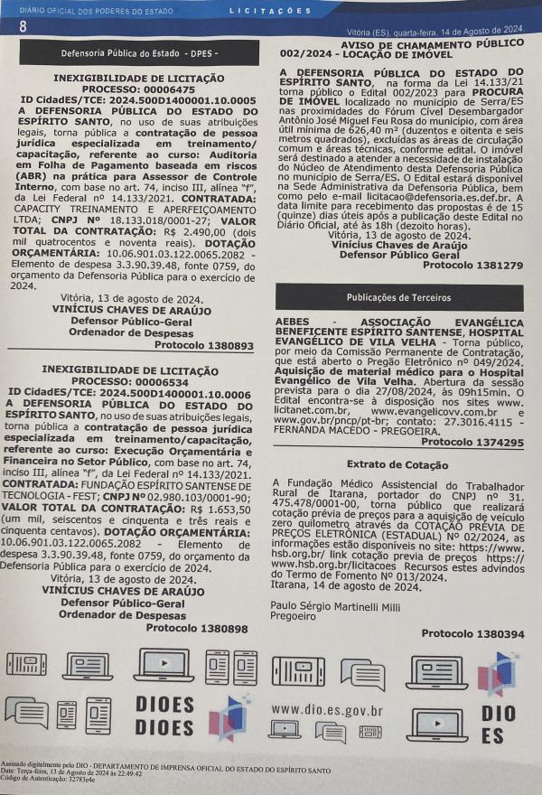 COTAÇÃO PRÉVIA DE PREÇOS ELETRÔNICA ESTADUAL Nº 02/2024 - LICITAÇÃO Nº 002/2024 