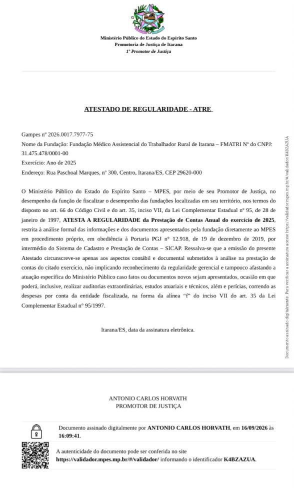 Atestado de Regularidade-ATRE  Ministério Público do Estado do Espírito Santo 
